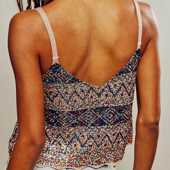 NWT Free People "Shimmy Sequin Tank" Twilight Rose Combo Rainbow, Women's Size S - Picture 3 of 10